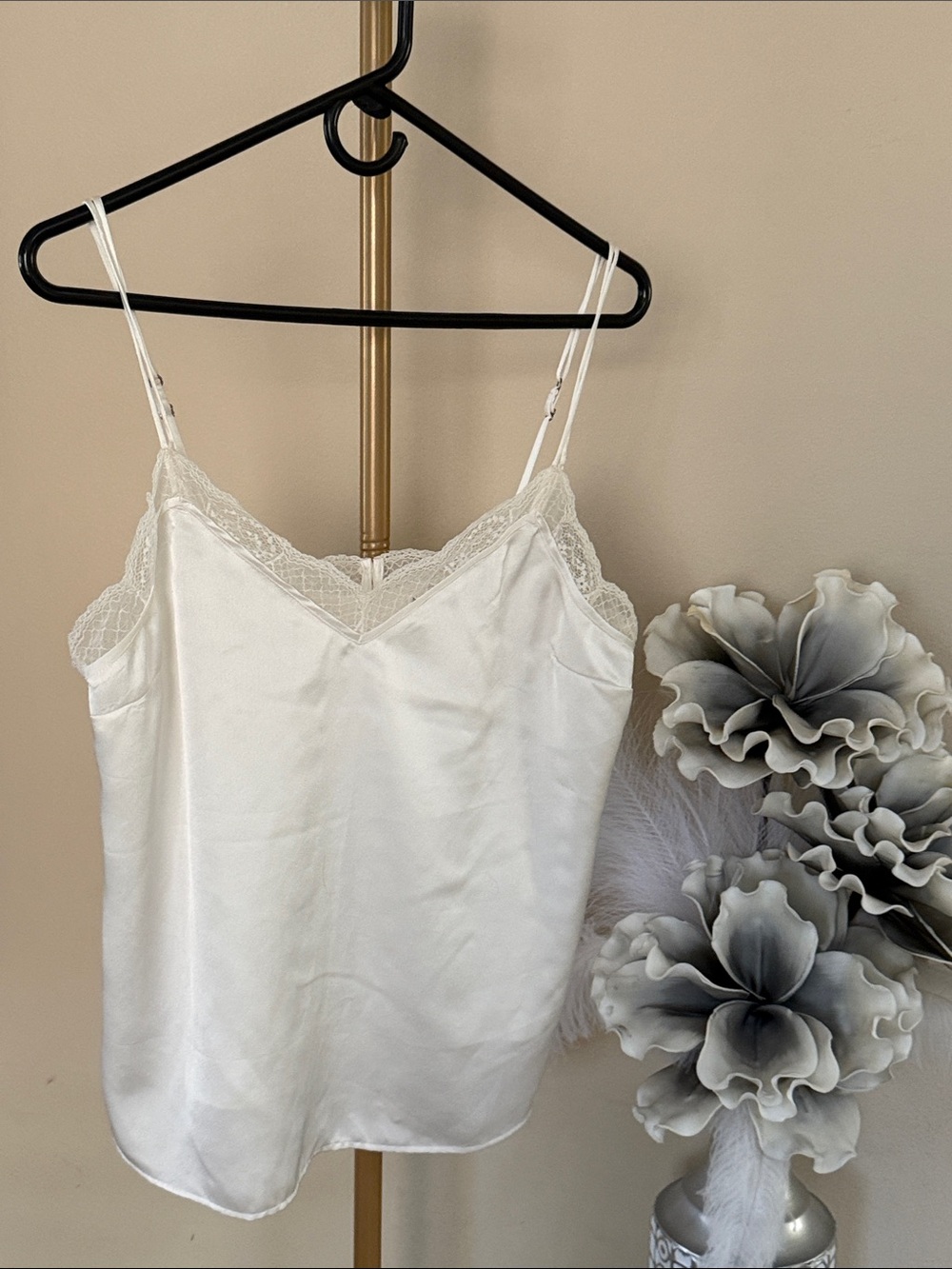 Abercrombie & Fitch White Satin Lace-Trim Cami